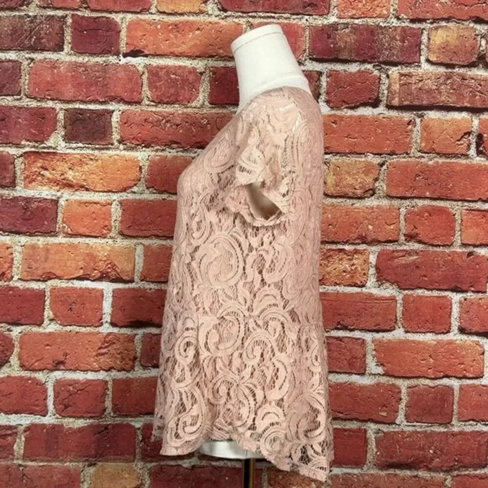 Adrianna Papell Women's Blush Pink Crochet Short Sleeve Top‎ Size Medium ECU